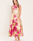 Soft Satin Floral Woven Midi Dress