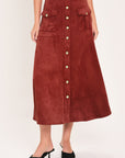 Flying Tomato Rustic Romance Brick Faux Suede Midi Skirt
