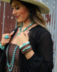 Double Strand Blue Turquoise Beaded Necklace, Leather Tassel