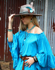 Turquoise Long Beaded Necklace with Antique Copper Cross