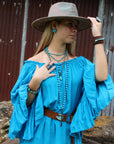 Turquoise Long Beaded Necklace with Antique Copper Cross