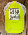 Cash Hank Willy Waylon Hat on Lime
