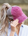 Distressed Messy Bun Hat Cap