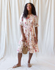 Vintage Romance Cream Floral Midi Dress