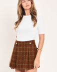 Flying Tomato Autumn Plaid Tweed Skort