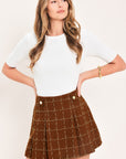 Flying Tomato Autumn Plaid Tweed Skort