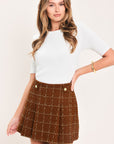 Flying Tomato Autumn Plaid Tweed Skort