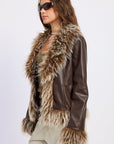 Emory Park Soraya Faux Leather Fur Trim Jacket