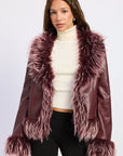 Emory Park Soraya Faux Leather Fur Trim Jacket