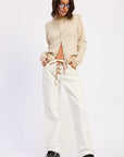 Emory Park | Lennon Lace-Up Wide Leg Jeans – Ivory