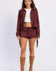 Emory Park | Xenia Wine Faux Suede Cropped Jacket