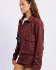 Emory Park | Xenia Wine Faux Suede Cropped Jacket