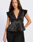 Emory Park | Aliza Satin Lace Trim Top