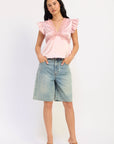 Emory Park | Aliza Satin Lace Trim Top