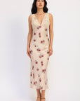 Emory Park | Jillian Floral Satin Lace Midi Dress – Pale Blush