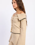 Emory Park Josie Off-Shoulder Button-Front Sweater — Oatmeal