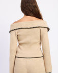 Emory Park Josie Off-Shoulder Button-Front Sweater — Oatmeal