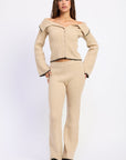 Emory Park Josie Off-Shoulder Button-Front Sweater — Oatmeal