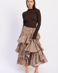 Emory Park Idalia Tiered Chiffon Maxi Skirt in Desert Brown
