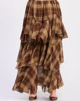 Emory Park Chelsea Tiered Checkered Maxi Skirt