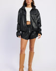 Emory Park | Nora Black Faux Leather Bomber Jacket