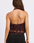 Emory Park Sasha Faux Suede Fringe Halter Top — Black Cherry