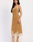 Emory Park | Camille Faux Suede Lace Midi Dress – Camel