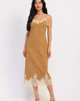 Emory Park | Camille Faux Suede Lace Midi Dress – Camel