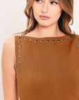 Flying Tomato | Cognac Studded Sweater Midi Dress