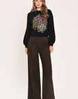 Flying Tomato Cozy All Day Floral Embroidered Balloon Sleeve Sweater