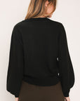 Flying Tomato Cozy All Day Floral Embroidered Balloon Sleeve Sweater