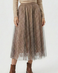 Miss Sparkling | Plaid Tulle Midi Skirt