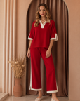 JOH Apparel Katherine Contrast Collar Stretch Knit Top