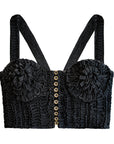 MARIGOLD Hand-embroidered Ribbon Bustier Top In Black