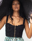 MARIGOLD Hand-embroidered Ribbon Bustier Top In Black