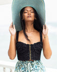 MARIGOLD Hand-embroidered Ribbon Bustier Top In Black
