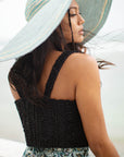 MARIGOLD Hand-embroidered Ribbon Bustier Top In Black
