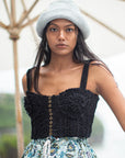 MARIGOLD Hand-embroidered Ribbon Bustier Top In Black - My Pampered Life Seattle