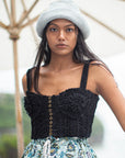 MARIGOLD Hand-embroidered Ribbon Bustier Top In Black