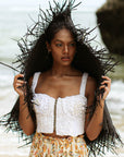 MARIGOLD Hand-embroidered Ribbon Bustier Top In White - My Pampered Life Seattle