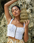 MARIGOLD Hand-embroidered Ribbon Bustier Top In White
