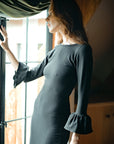 MARJORIE Bamboo Ruffle Dress, in Black