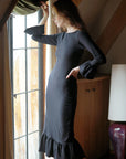 MARJORIE Bamboo Ruffle Dress, in Black