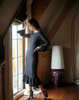 MARJORIE Bamboo Ruffle Dress, in Black