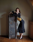 MARJORIE Bamboo Ruffle Dress, in Black
