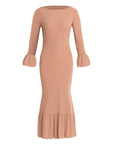 MARJORIE Ruffle Rib Dress, in Camel Brown