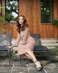 MARJORIE Ruffle Rib Dress, in Camel Brown