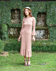 MARJORIE Ruffle Rib Dress, in Camel Brown
