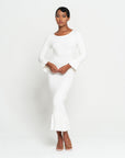 MARJORIE Bamboo Ruffle Dress In Off-white