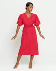 MEGHAN Gingham Hemp Midi Dress In Scarlet Red